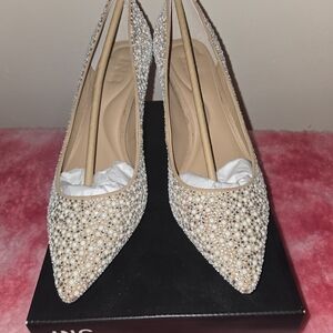 Elegant Pearl Embellished Women's Heels Size 9.5 Wide